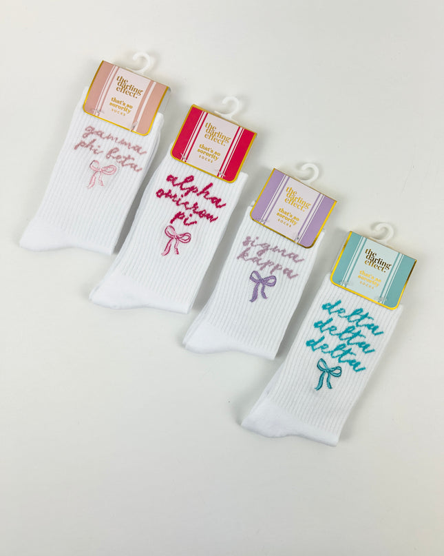 Sorority Embroidered Crew Socks Greek in at Wrapsody