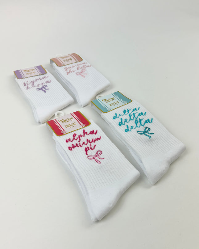 Sorority Embroidered Crew Socks Greek in at Wrapsody