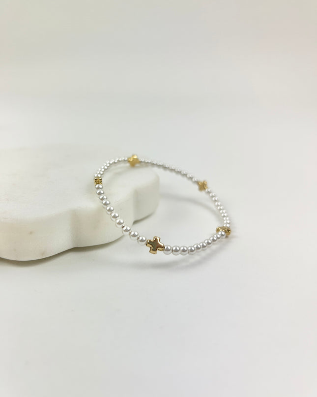 Enewton 3mm Pearl Signature Cross Bracelet Bracelets in at Wrapsody