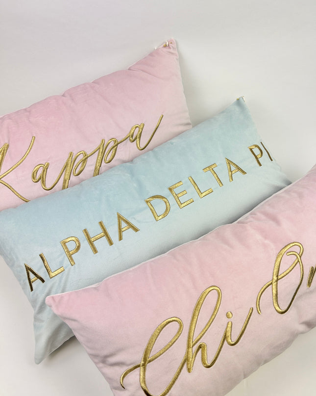 Sorority Velvet Lumbar Pillow Greek in  at Wrapsody