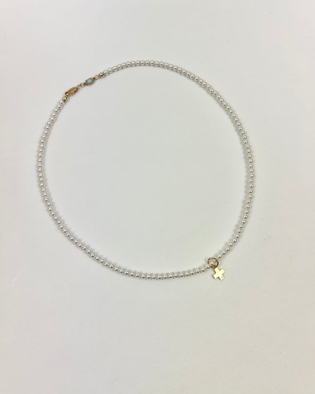 Enewton 15" 3mm Pearl Bead Signature Cross Choker Necklaces in at Wrapsody