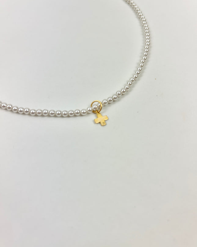 Enewton 15" 3mm Pearl Bead Signature Cross Choker Necklaces in at Wrapsody