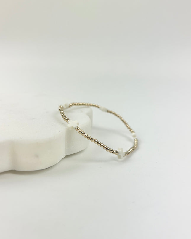 eGirl Signature Cross Small Pattern 2mm Bracelet - Off White Bracelets in at Wrapsody