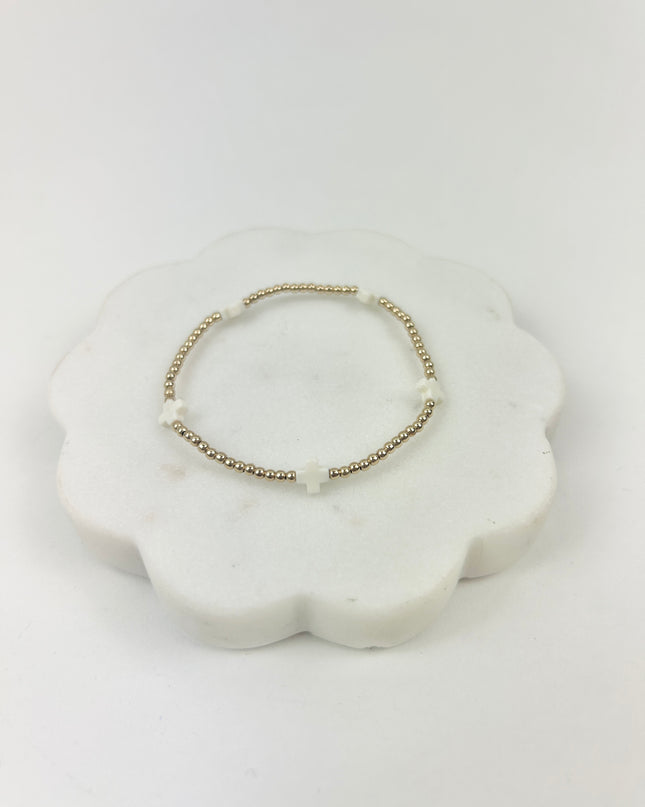 eGirl Signature Cross Small Pattern 2mm Bracelet - Off White Bracelets in at Wrapsody