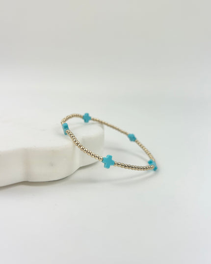 eGirl Signature Cross Small Pattern 2mm Bracelet - Turquiose Bracelets in at Wrapsody