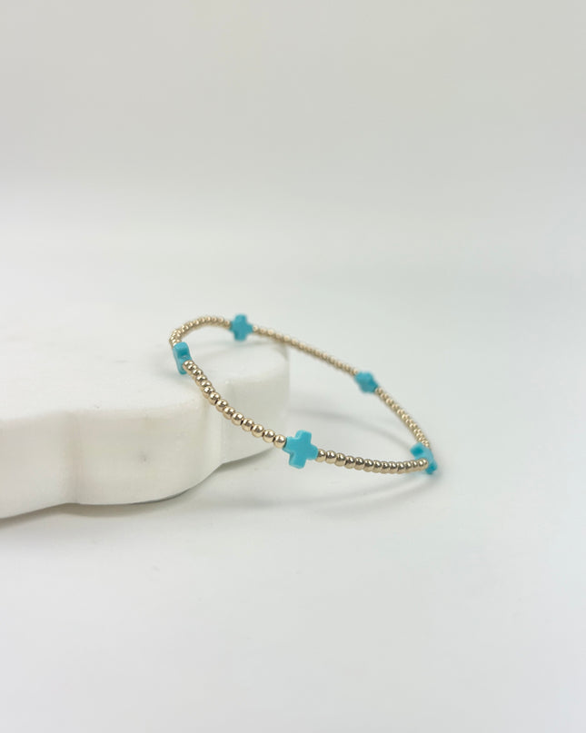 eGirl Signature Cross Small Pattern 2mm Bracelet - Turquiose Bracelets in at Wrapsody