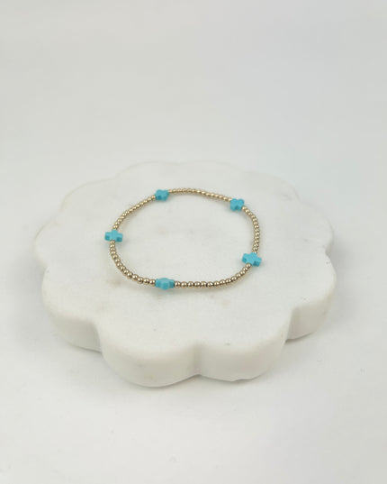 eGirl Signature Cross Small Pattern 2mm Bracelet - Turquiose Bracelets in at Wrapsody