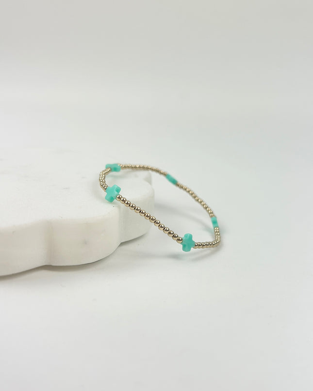 eGirl Signature Cross Small Pattern 2mm Bracelet - Mint Bracelets in at Wrapsody