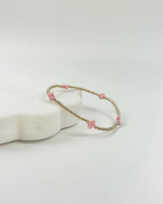eGirl Signature Cross Small Pattern 2mm Bracelet - Pink Bracelets in at Wrapsody