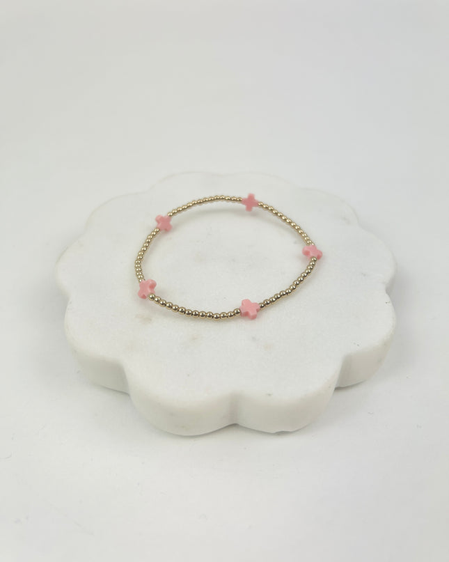 eGirl Signature Cross Small Pattern 2mm Bracelet - Pink Bracelets in at Wrapsody
