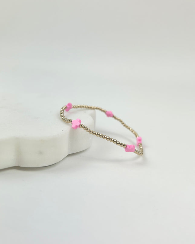 eGirl Signature Cross Small Pattern 2mm Bracelet - Bright Pink Bracelets in at Wrapsody
