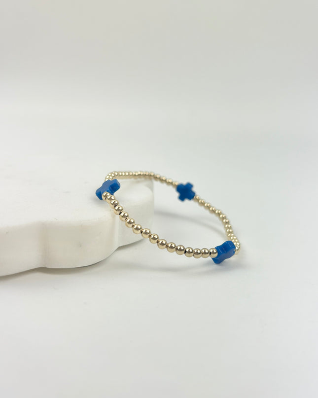eGirl Signature Cross 3mm Bracelet - Cobalt Bracelets in at Wrapsody