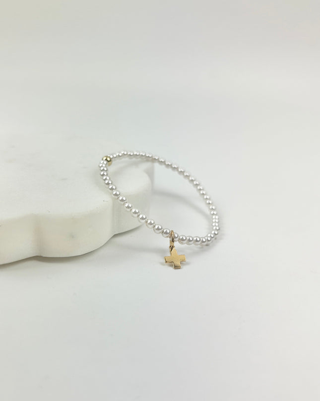eGirl 3mm Pearl Signature Cross Charm Bracelet Bracelets in at Wrapsody