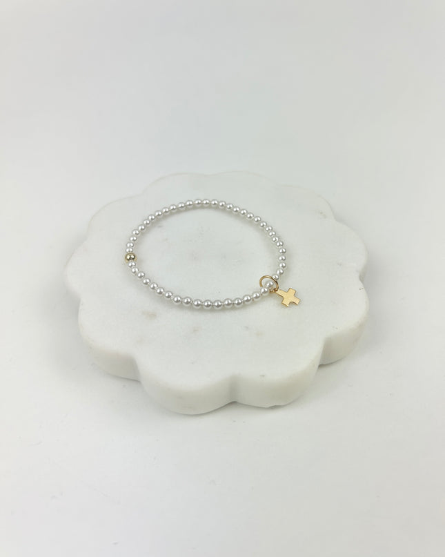 eGirl 3mm Pearl Signature Cross Charm Bracelet Bracelets in at Wrapsody