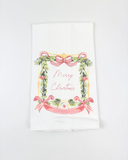 Merry Christmas Bow Crest Kitchen Towel Kitchen Towels in at Wrapsody