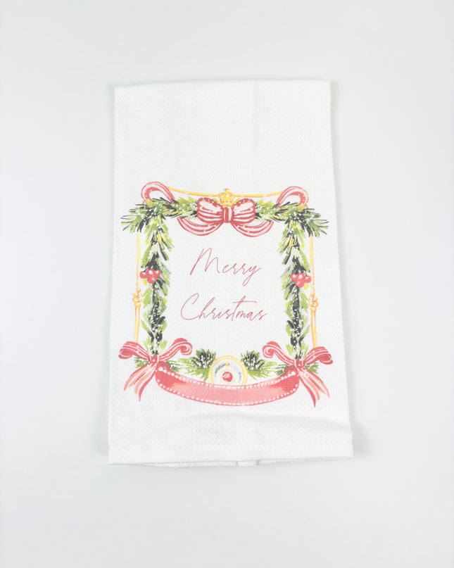 Merry Christmas Bow Crest Kitchen Towel Kitchen Towels in at Wrapsody