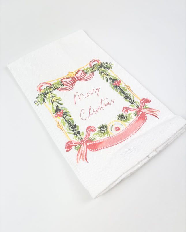 Merry Christmas Bow Crest Kitchen Towel Kitchen Towels in at Wrapsody