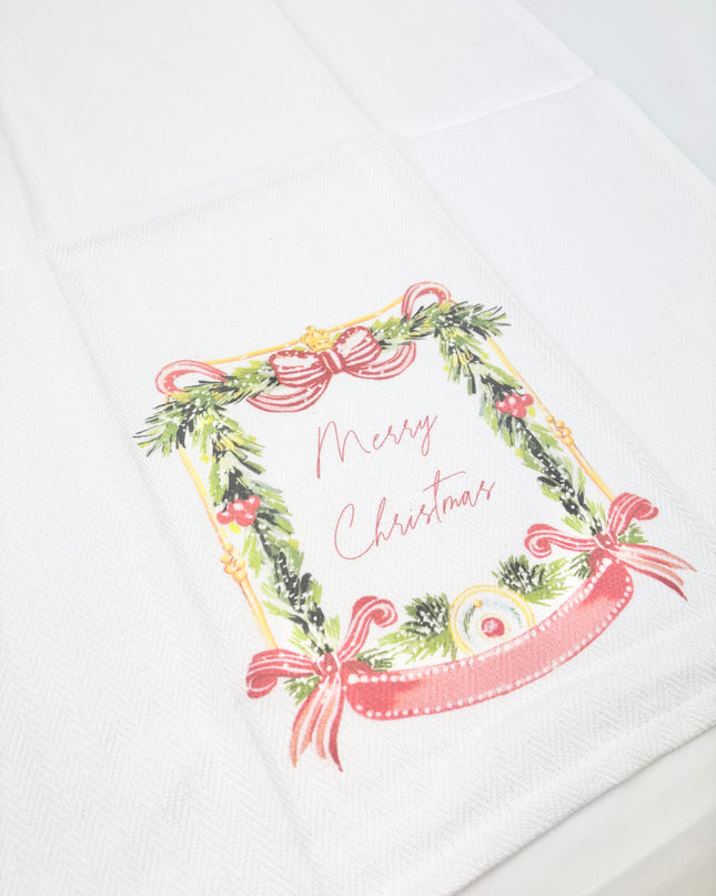 Merry Christmas Bow Crest Kitchen Towel Kitchen Towels in at Wrapsody
