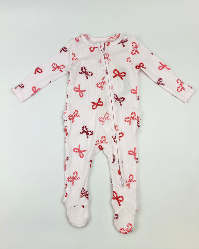 Angel Dear Candy Cane Bows 2-Way Zipper Footie Baby in at Wrapsody