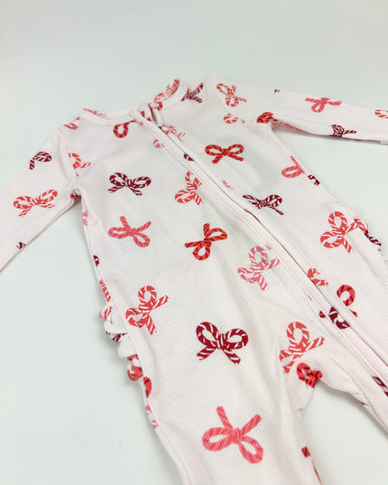 Angel Dear Candy Cane Bows 2-Way Zipper Footie Baby in at Wrapsody