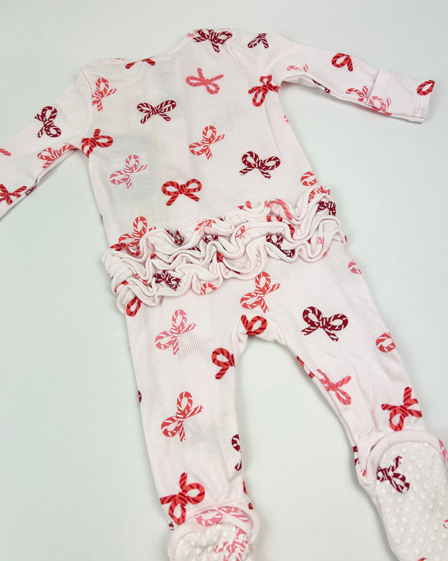 Angel Dear Candy Cane Bows 2-Way Zipper Footie Baby in at Wrapsody