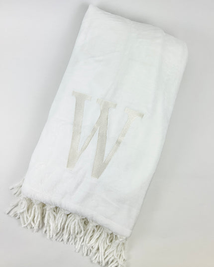 Fleece Fringe Blanket in White/Cream Blankets & Throws in at Wrapsody