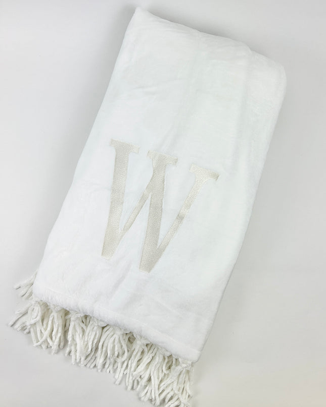 Fleece Fringe Blanket in White/Cream Blankets & Throws in at Wrapsody