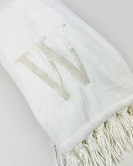 Fleece Fringe Blanket in White/Cream Blankets & Throws in at Wrapsody