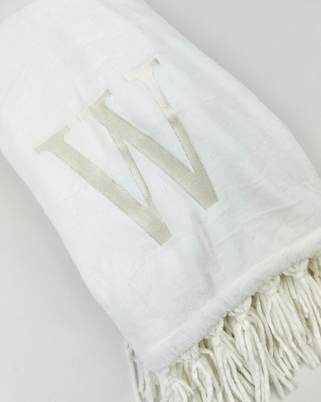 Fleece Fringe Blanket in White/Cream Blankets & Throws in at Wrapsody
