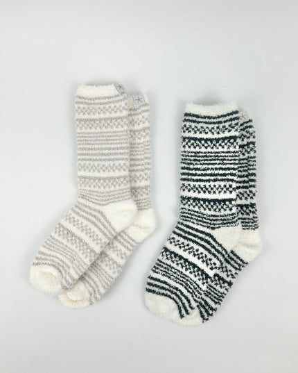 Barefoot Dreams Checks/Stripes Dark Moss & Stone Sock Set Loungewear in at Wrapsody