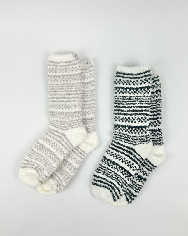 Barefoot Dreams Checks/Stripes Dark Moss & Stone Sock Set Loungewear in at Wrapsody
