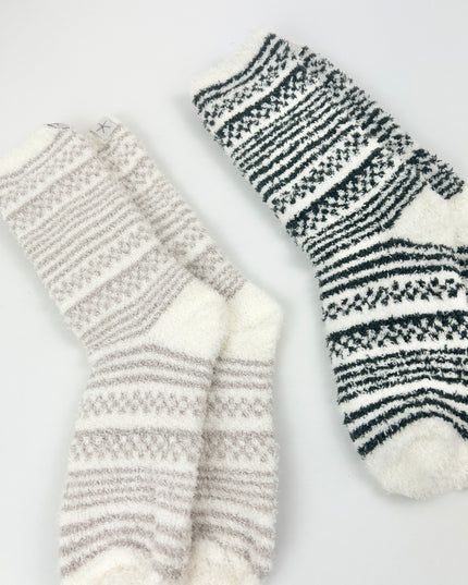 Barefoot Dreams Checks/Stripes Dark Moss & Stone Sock Set Loungewear in at Wrapsody