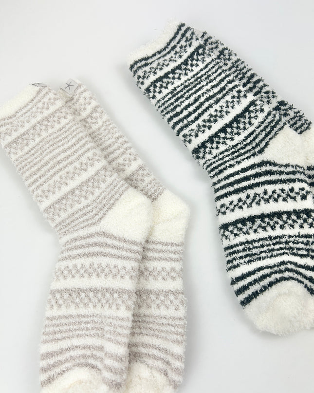 Barefoot Dreams Checks/Stripes Dark Moss & Stone Sock Set Loungewear in at Wrapsody