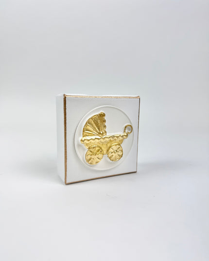 White Canvas with Baby Carriage Intaglio Home Decor in at Wrapsody