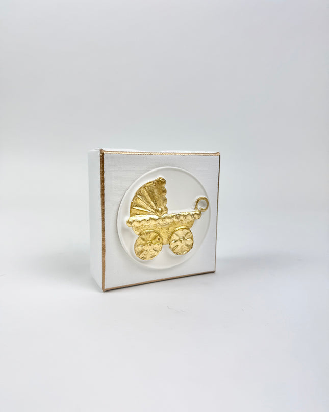 White Canvas with Baby Carriage Intaglio Home Decor in at Wrapsody