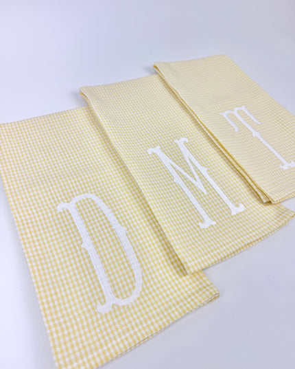 Yellow Gingham Letter Towel Kitchen Towels in at Wrapsody