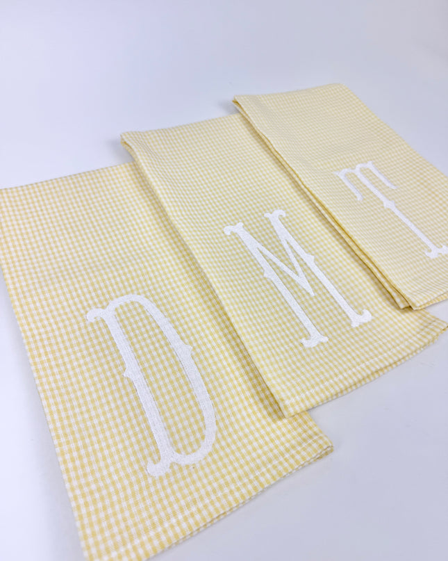 Yellow Gingham Letter Towel Kitchen Towels in at Wrapsody
