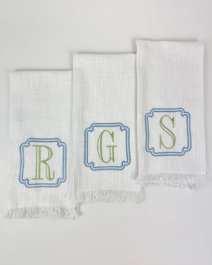 Blue/Sage Letter Fringe Towel Kitchen Towels in at Wrapsody
