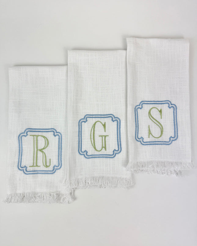 Blue/Sage Letter Fringe Towel Kitchen Towels in at Wrapsody