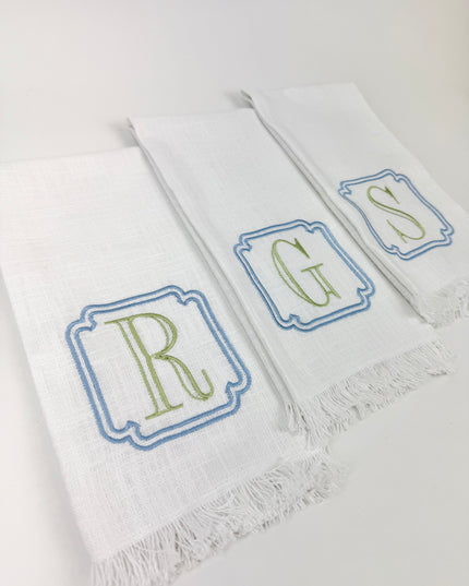Blue/Sage Letter Fringe Towel Kitchen Towels in at Wrapsody