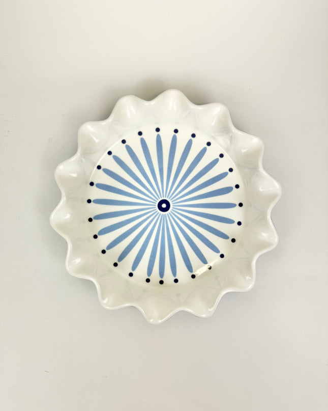 Iris Blue Burst Ruffle Pie Dish