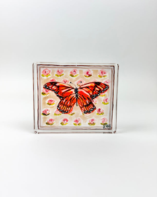 Monarch Butterfly Peach Acrylic Block Small