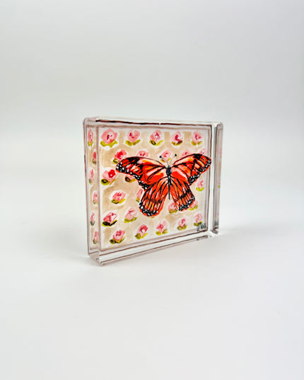 Monarch Butterfly Peach Acrylic Block Small