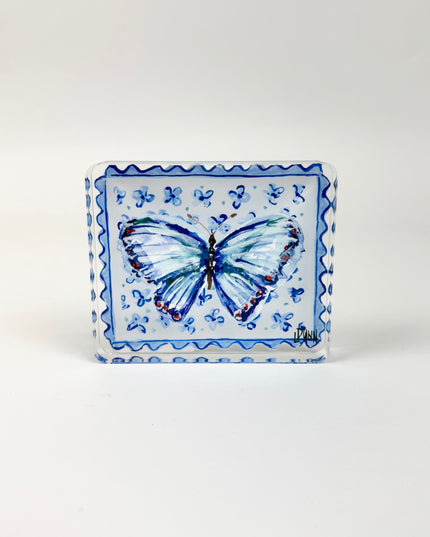 Blue Butterfly Floral Acrylic Block Small