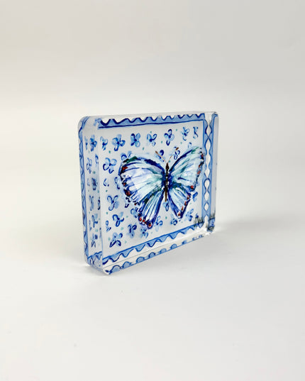 Blue Butterfly Floral Acrylic Block Small