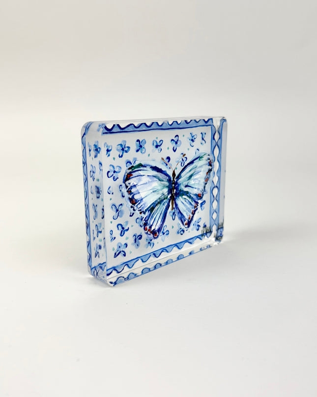 Blue Butterfly Floral Acrylic Block Small