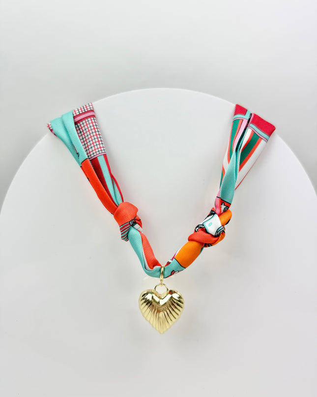 Lillie Orange/Turq/Pink Charm Scarf Necklace Necklaces in at Wrapsody