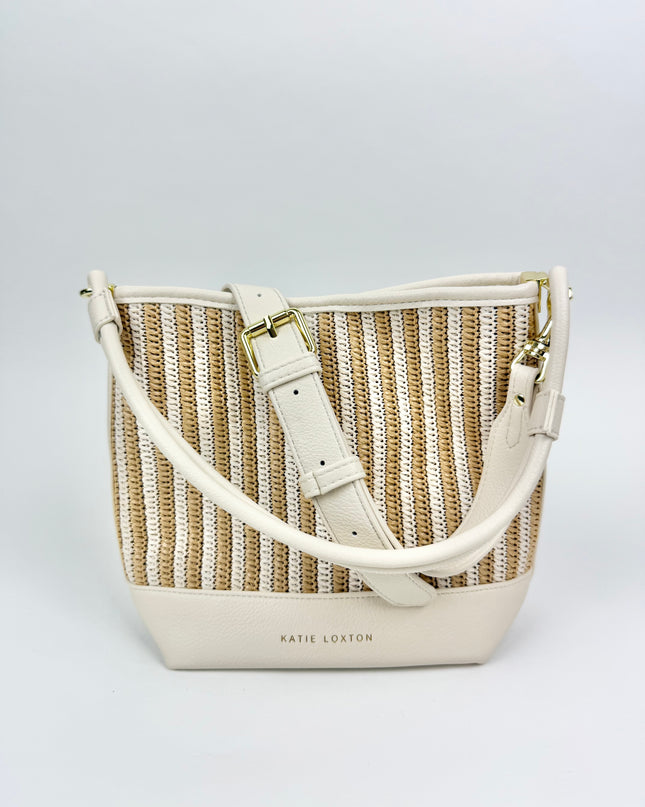 Sorrento Striped Bucket Bag Raffia/Off White