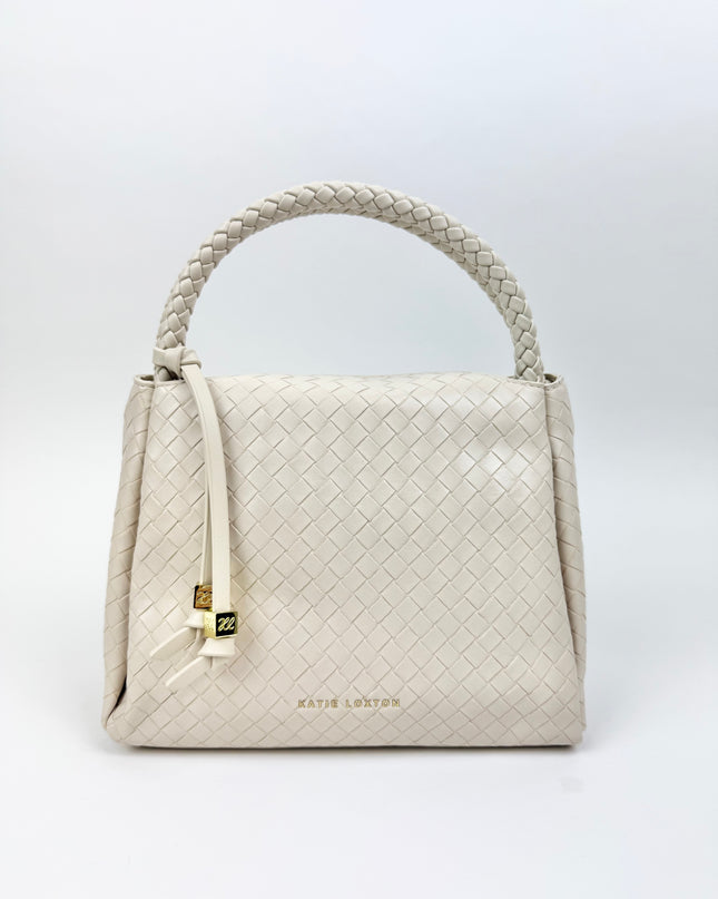 Nova Woven Texture Top Handle Purse Off White Handbags in at Wrapsody