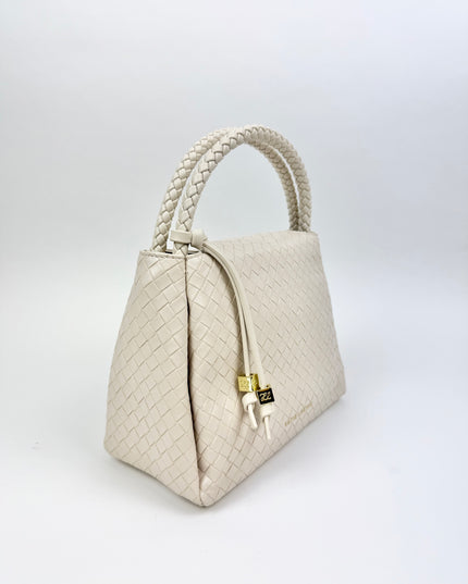 Nova Woven Texture Top Handle Purse Off White Handbags in at Wrapsody